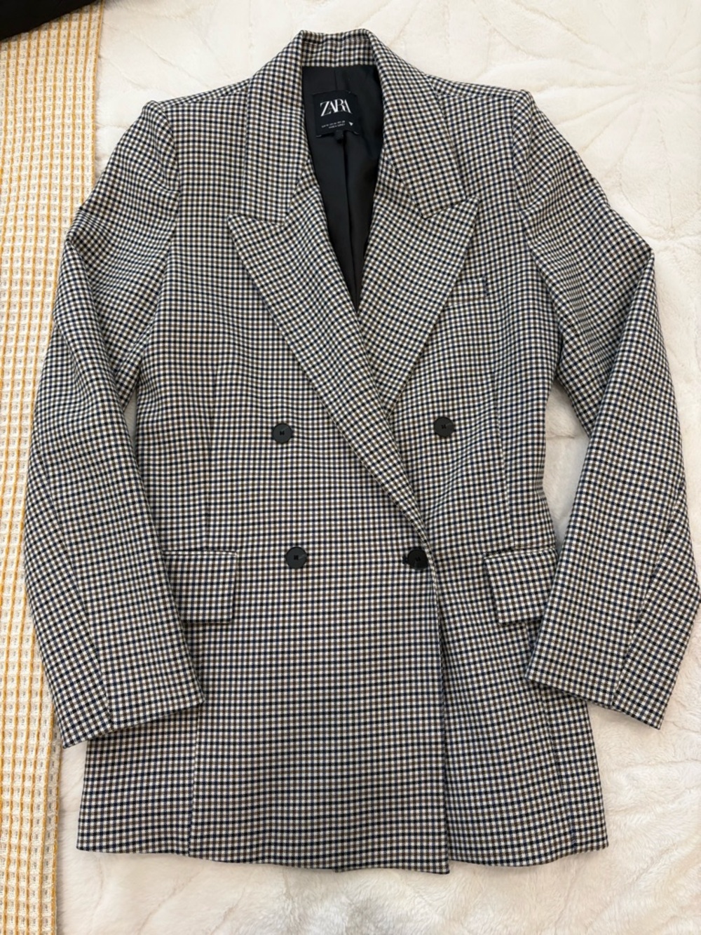 Zara Houndstooth Hourglass Double Breasted Blazer